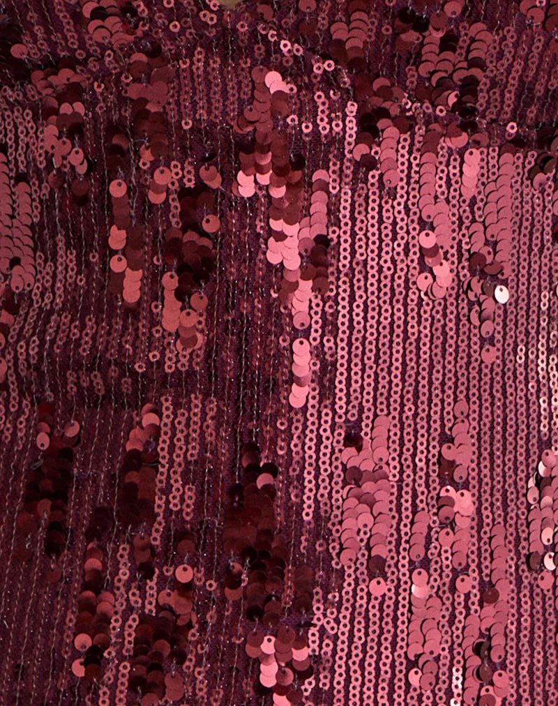 Cosio Halter Top in Mix Sequin Maroon