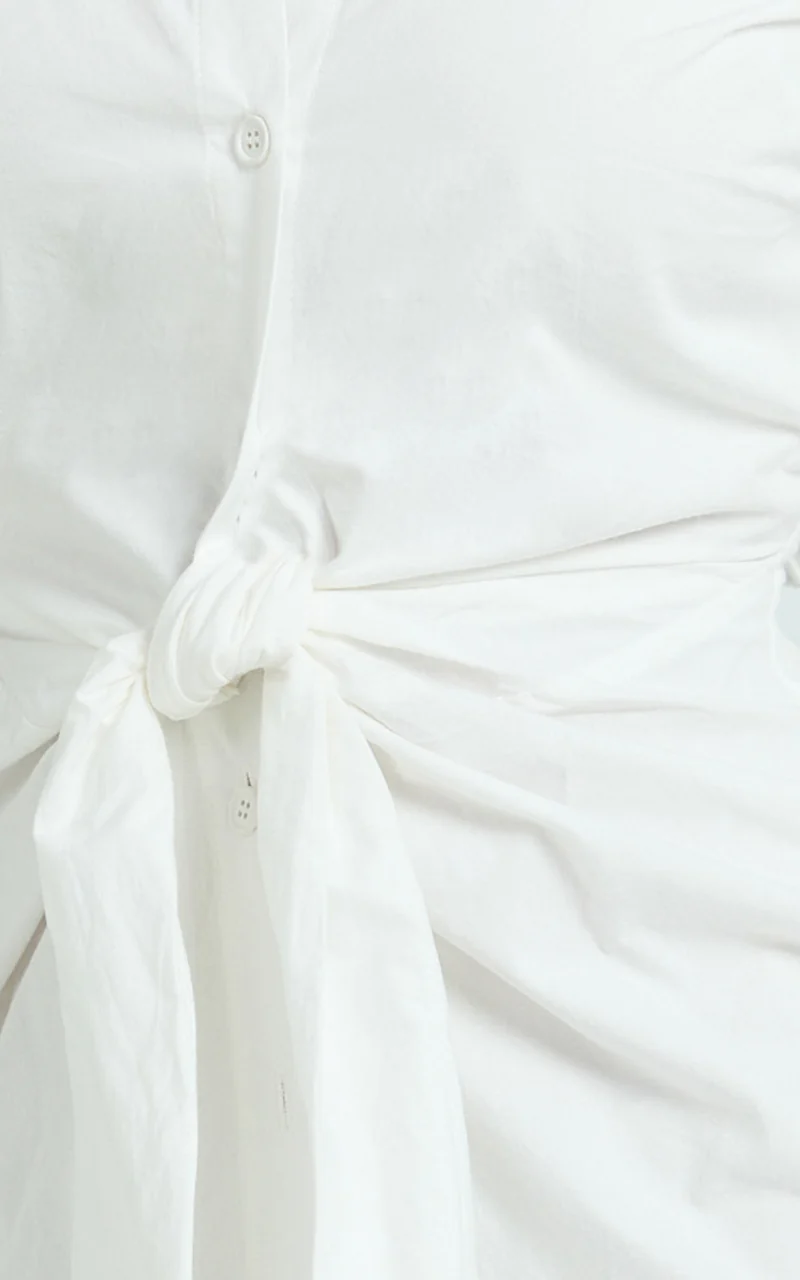 Duncan Mini Dress - Long Sleeve Tie Waist Shirt Dress in White