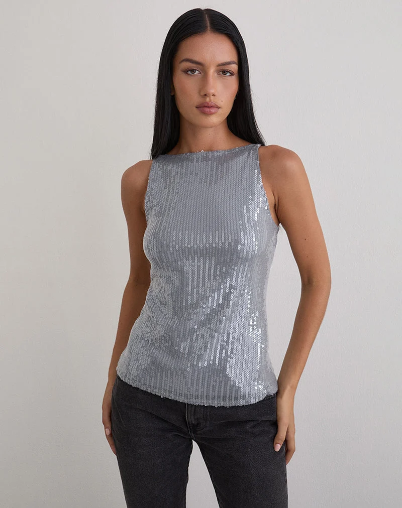 Gilet Damske en paillettes transparentes teintées gris