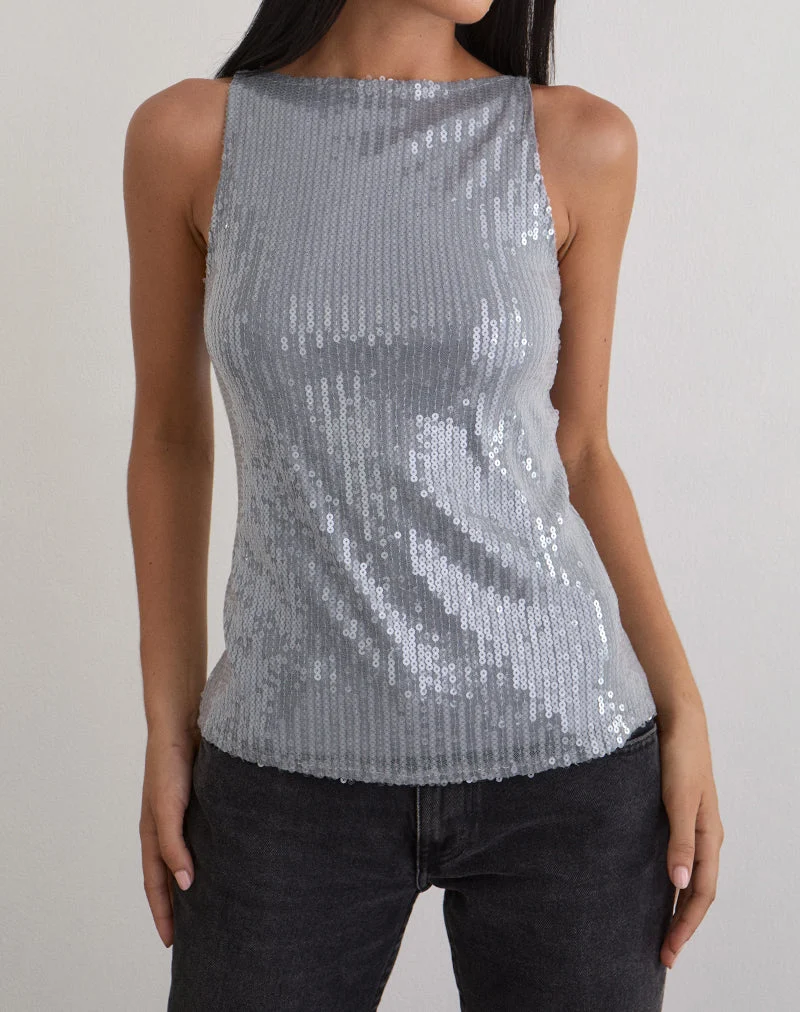 Gilet Damske en paillettes transparentes teintées gris