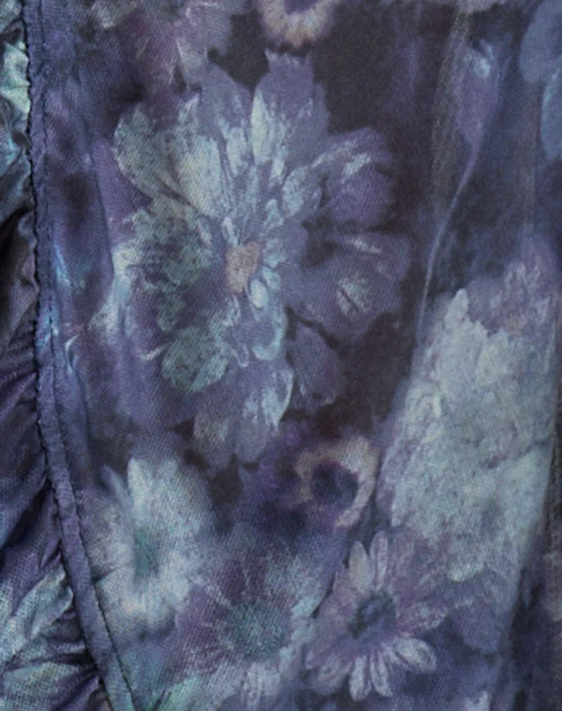 Jibola Top in Mesh Arty Flowers Dark Blue