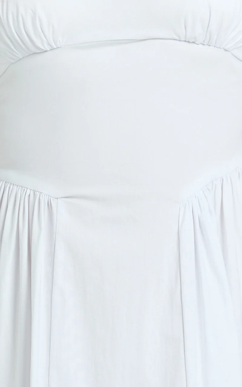 Donatella Midi Dress - Ruched Bust Fit And Flare Dress in White