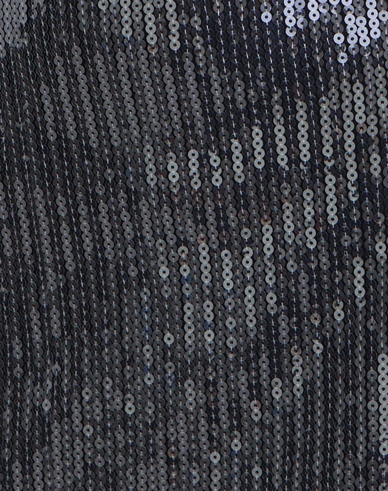 Hepasi Mini robe dos nu en paillettes transparentes teintées anthracite
