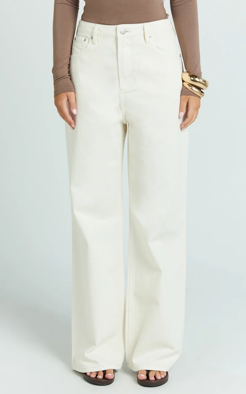 Cole Jeans - High Waist Relaxed Wide Leg Recycled Denim Jeans in Ecru