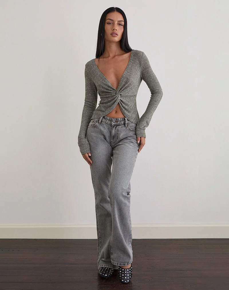 Zoril Twist Top in Glitter Knit Khaki