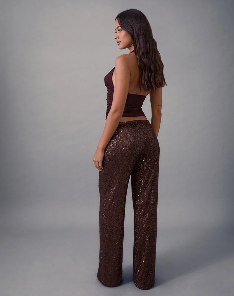 Wilaga Wide Leg Trouser in Sequin Brown