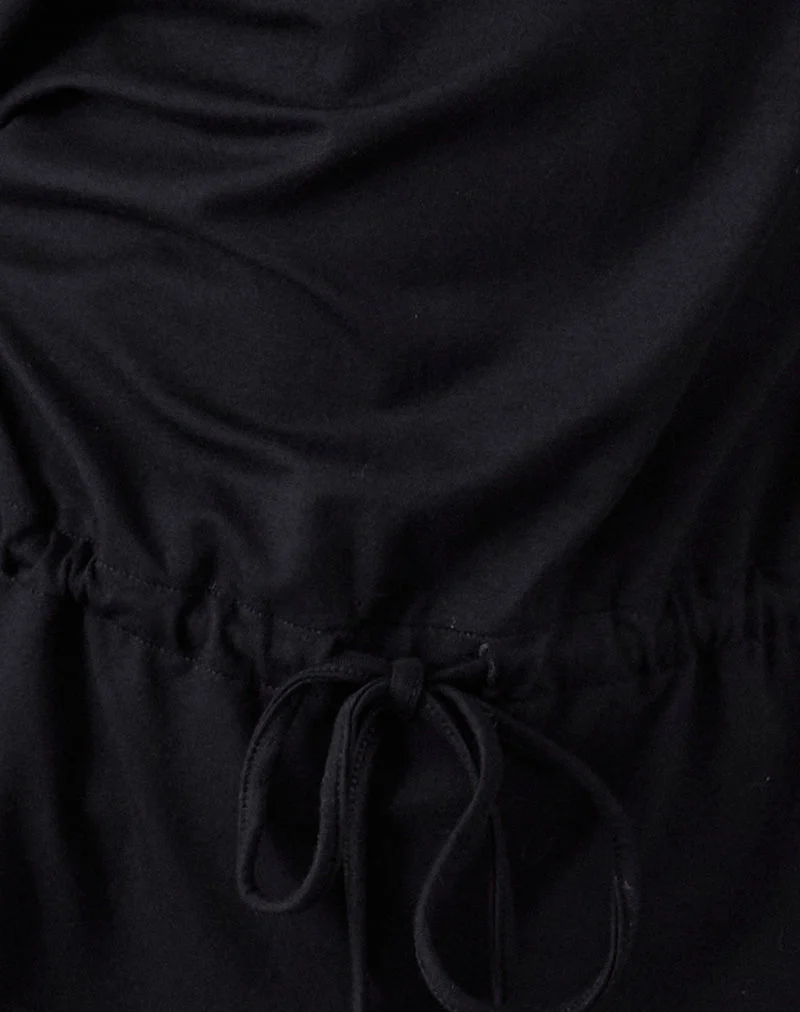 Sika One Shoulder Top in Black with Tie Belt (Top asymétrique noir avec ceinture à nouer)