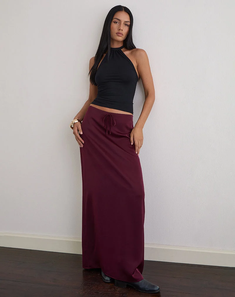 Jupe longue Sarinem en satin bourgogne