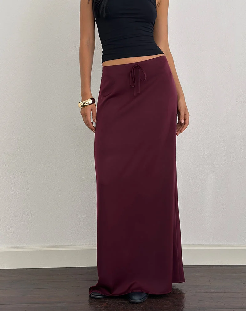 Jupe longue Sarinem en satin bourgogne