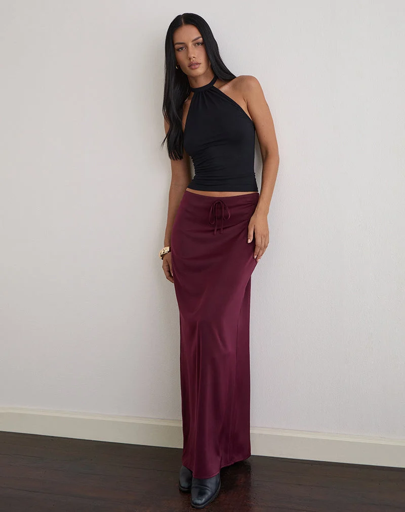 Jupe longue Sarinem en satin bourgogne