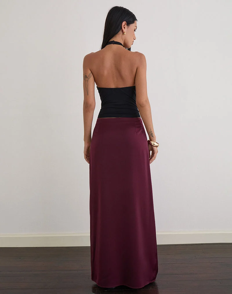 Jupe longue Sarinem en satin bourgogne