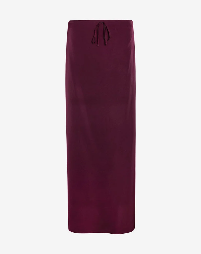 Jupe longue Sarinem en satin bourgogne