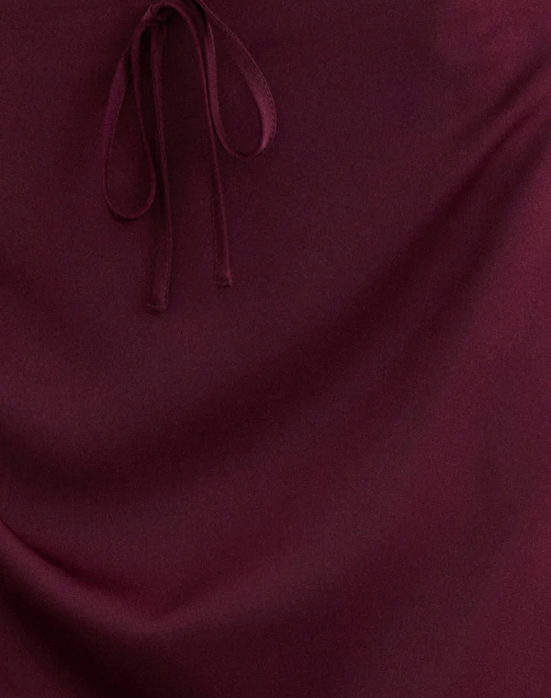 Jupe longue Sarinem en satin bourgogne