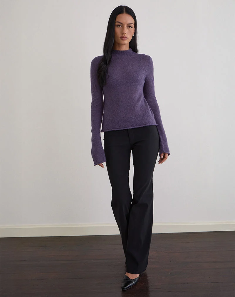 Top à manches longues Miku en maille transparente violet