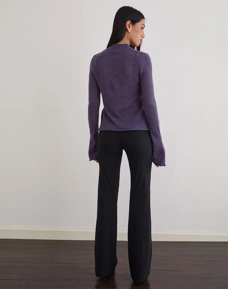 Top à manches longues Miku en maille transparente violet