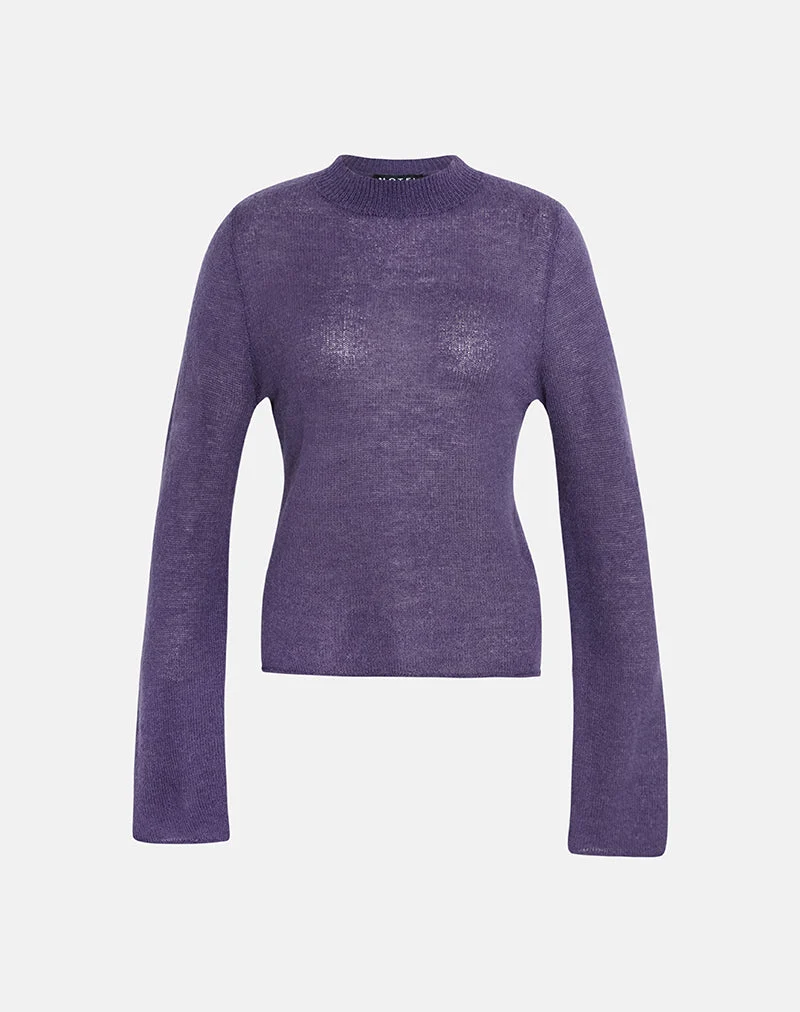 Top à manches longues Miku en maille transparente violet