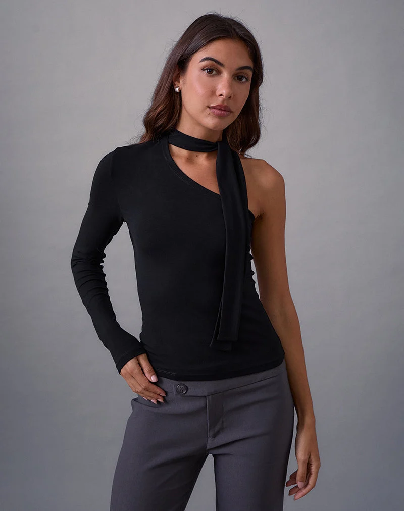 Jayahe Top à une manche en jersey de rayonne noir