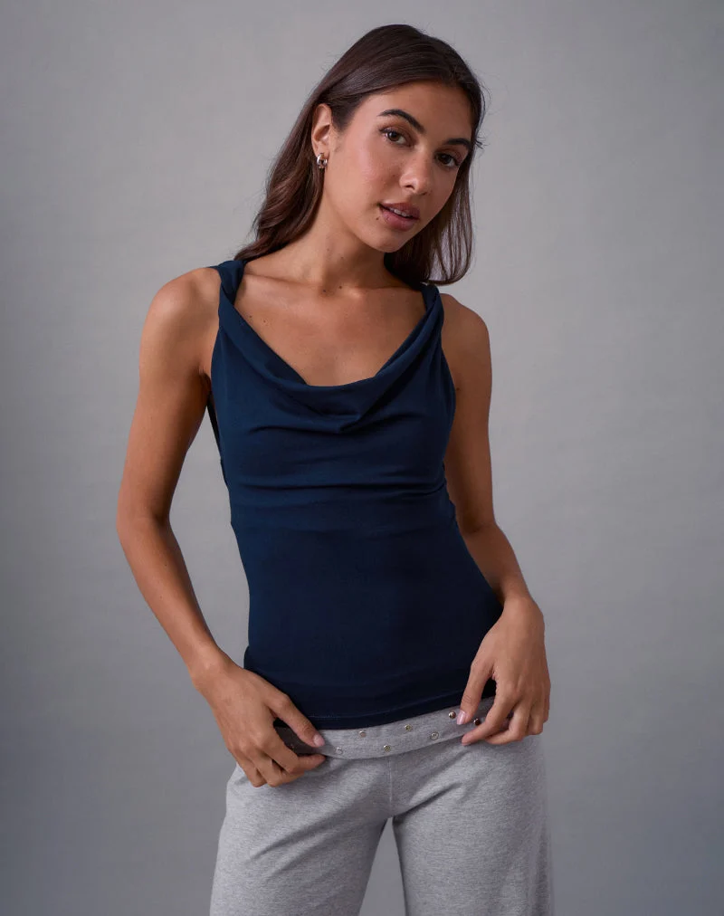 Imrie Open Back Top in Rayon Jersey Navy