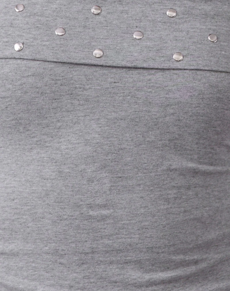 Eulala Bardot Top in Studded Grey Marl (Top bardot Eulala en gris marron clouté)