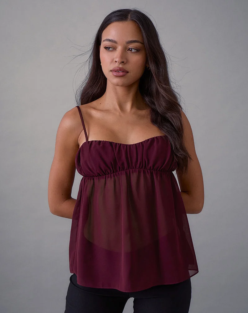 Cami Top Camden en mousseline de satin Bourgogne