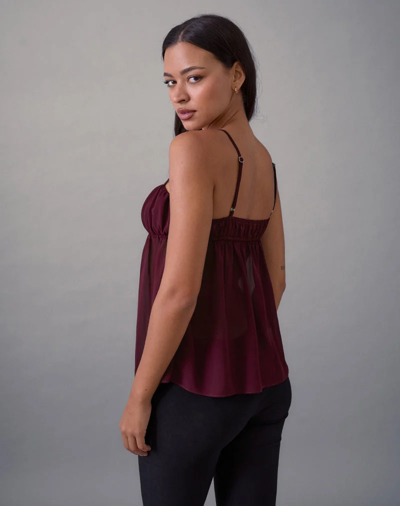 Cami Top Camden en mousseline de satin Bourgogne