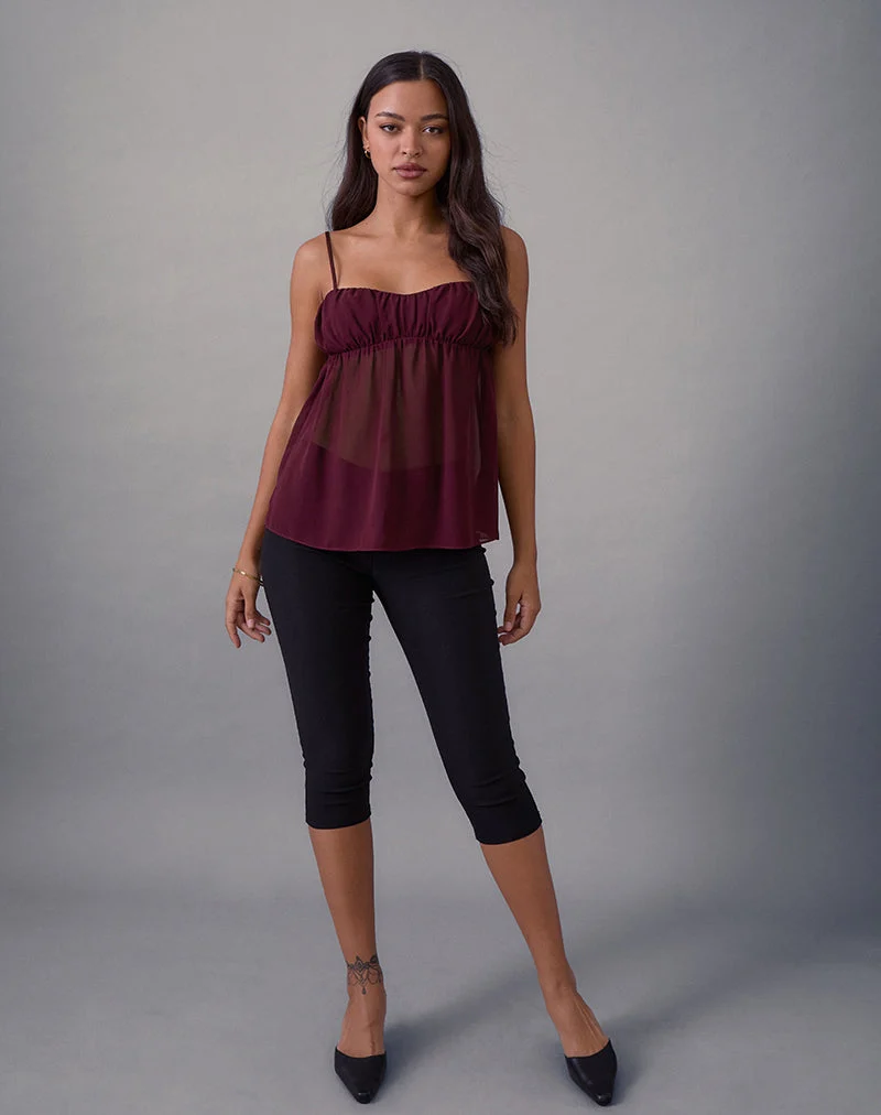 Cami Top Camden en mousseline de satin Bourgogne