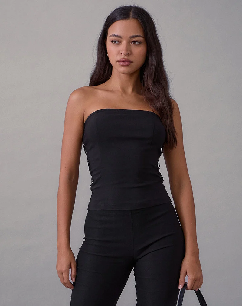 Avira Lace Up Bandeau Top in Tailoring Black