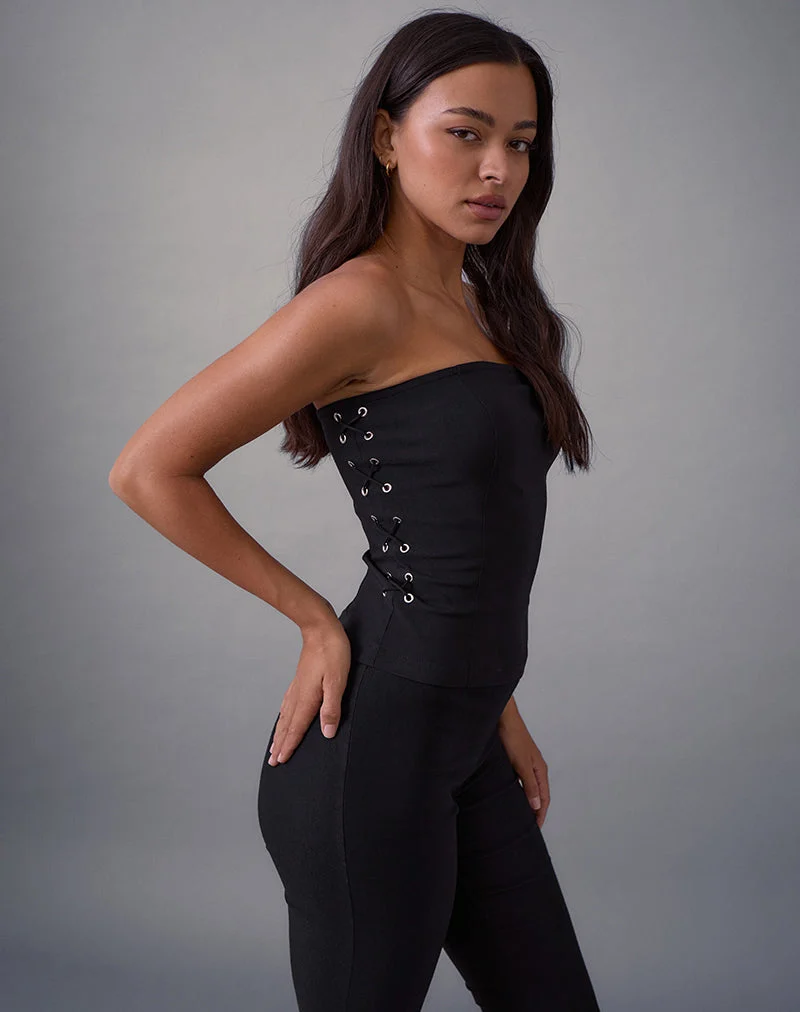 Avira Lace Up Bandeau Top in Tailoring Black