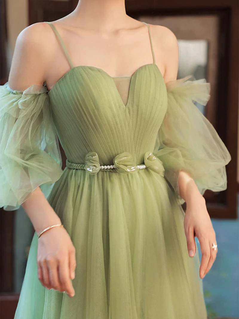 Superbe robe de bal longue verte coupe trapèze pour demoiselles d'honneur et événements officiels