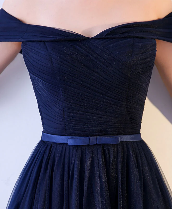 Robe de soirée longue en tulle bleu foncé pour femme, magnifiquement conçue
