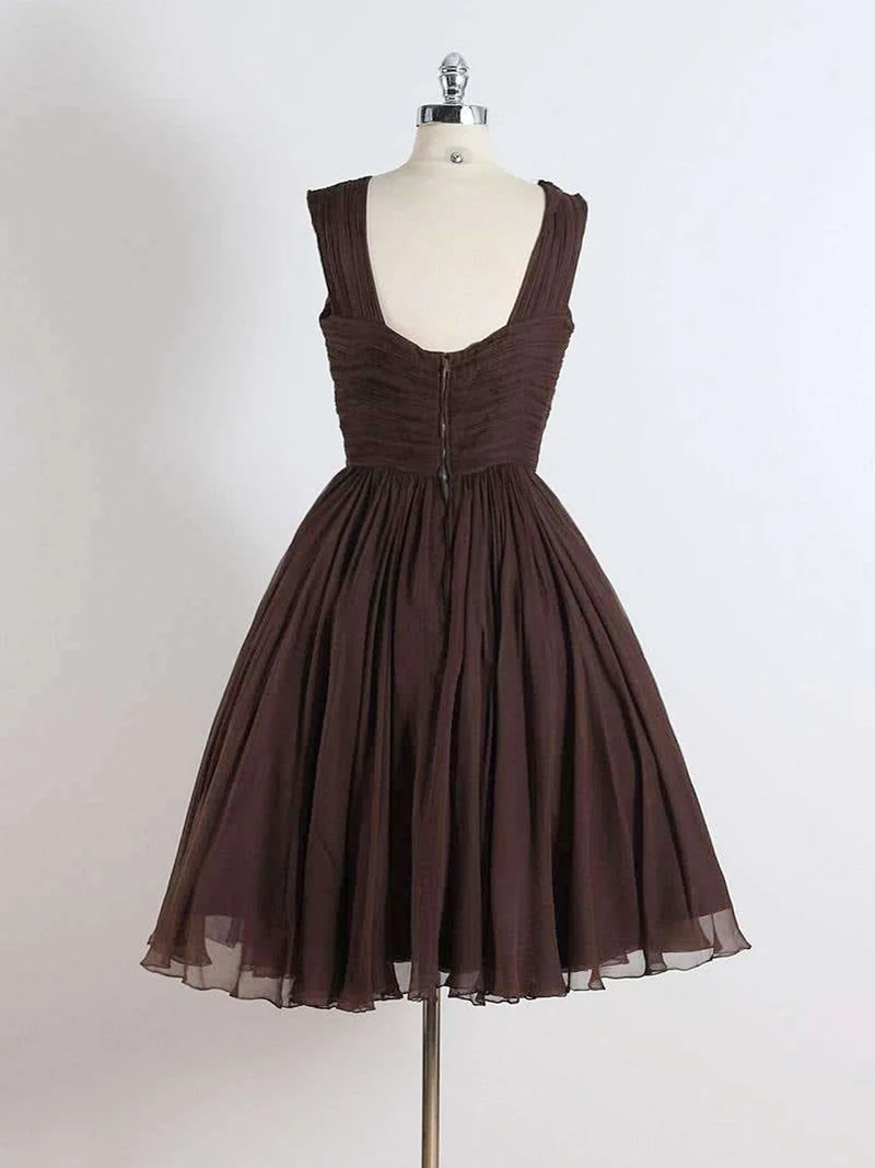 Robe de bal courte marron trapèze, longueur genou, pour femme