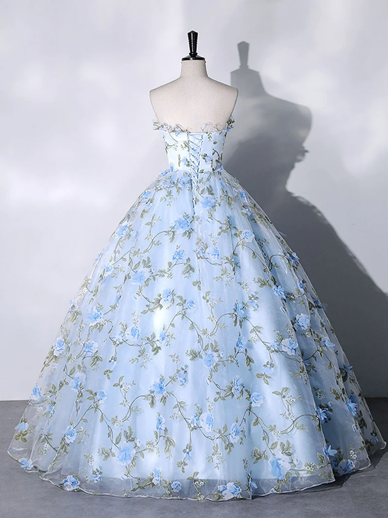 Robe de bal longue en tulle bleu élégant pour les 16 ans