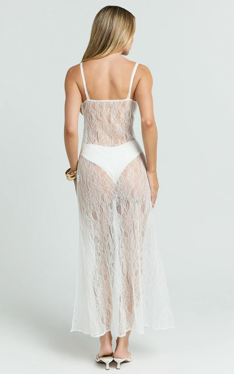 Safiya Midi Dress - Sweetheart Lace A Line Dress With Slip in White