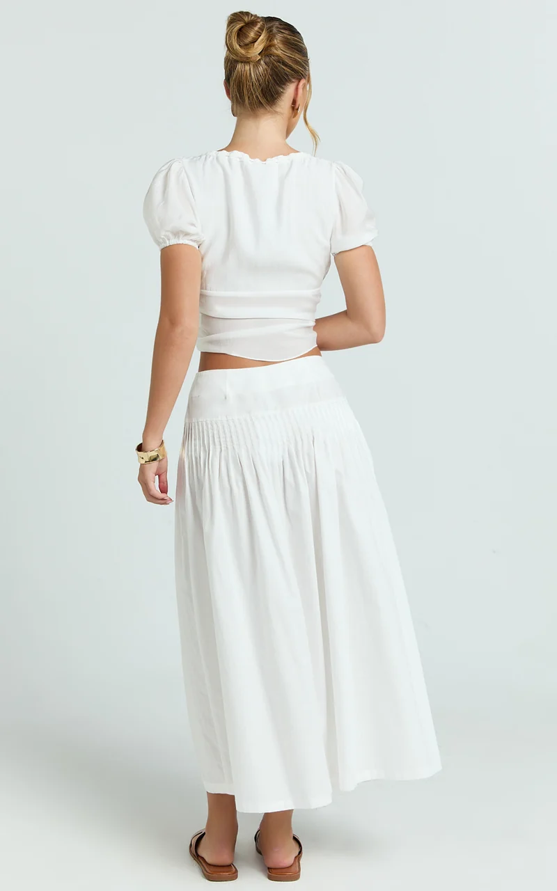 Auburn Maxi Skirt - Poplin Pintucked A Line Skirt in Ivory