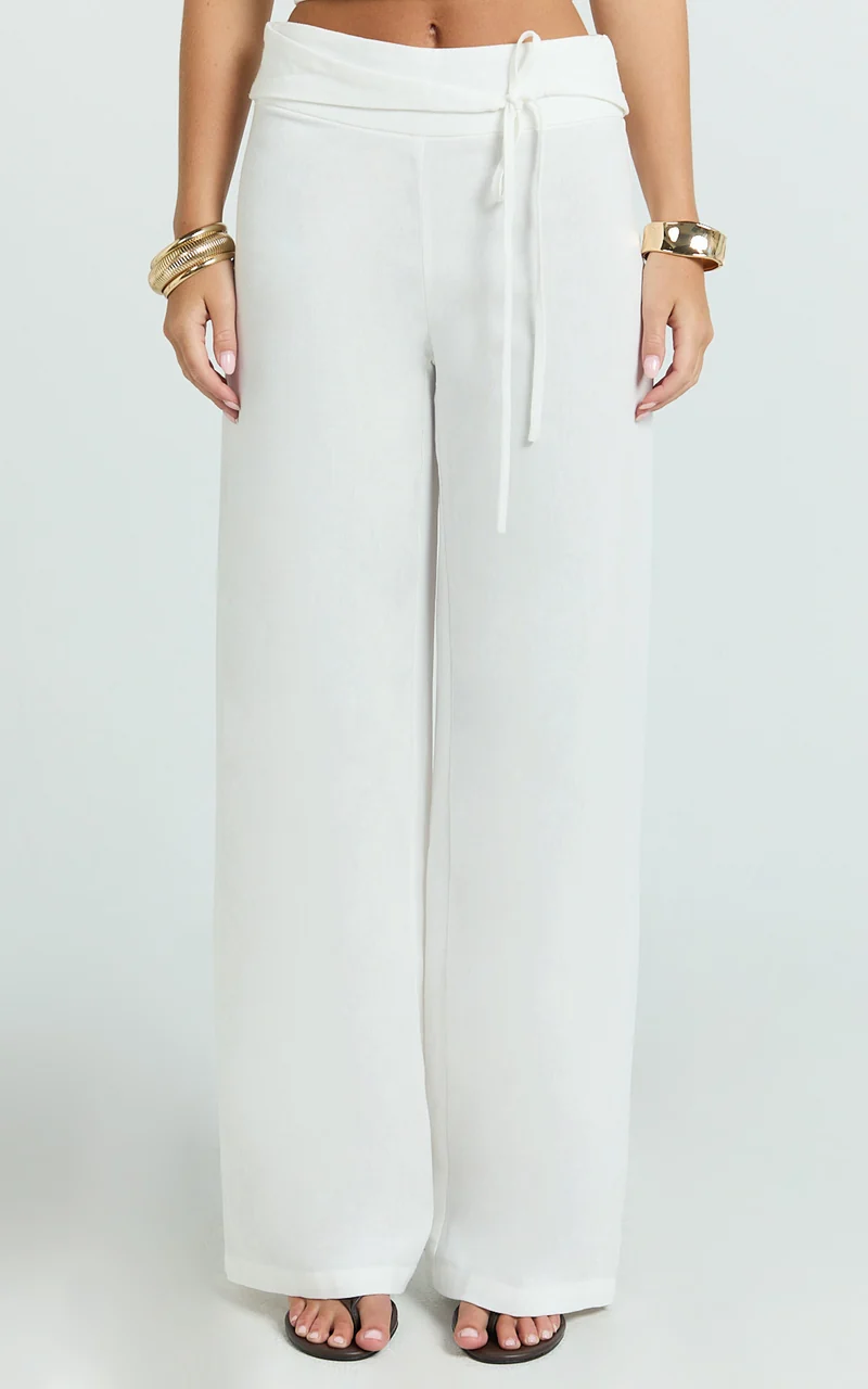 Alva Pants - High Waisted Front Tie Wide Leg Pants in White