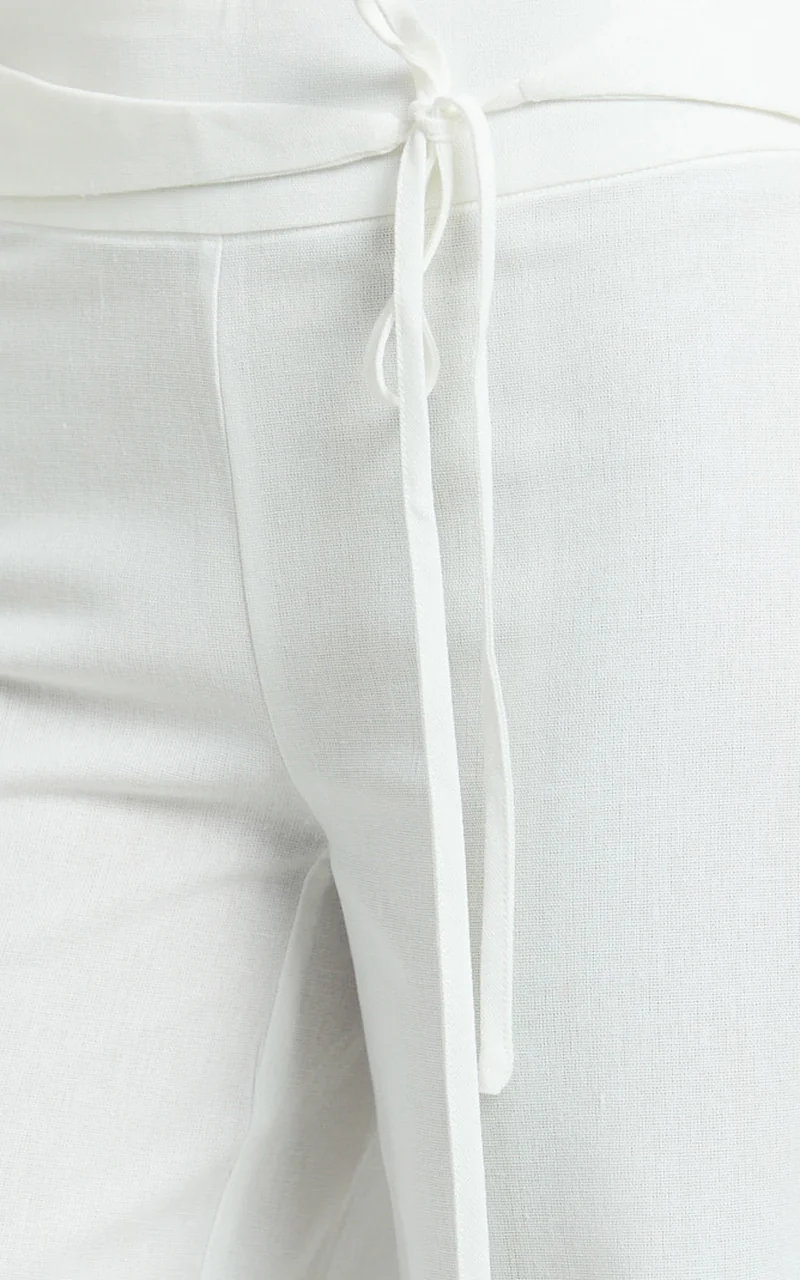 Alva Pants - High Waisted Front Tie Wide Leg Pants in White