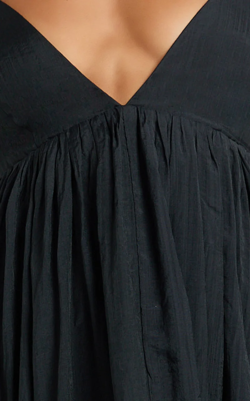 Kourtney Maxi Dress - V Neck Fit And Flare Dress With Tie Back Detail in Black