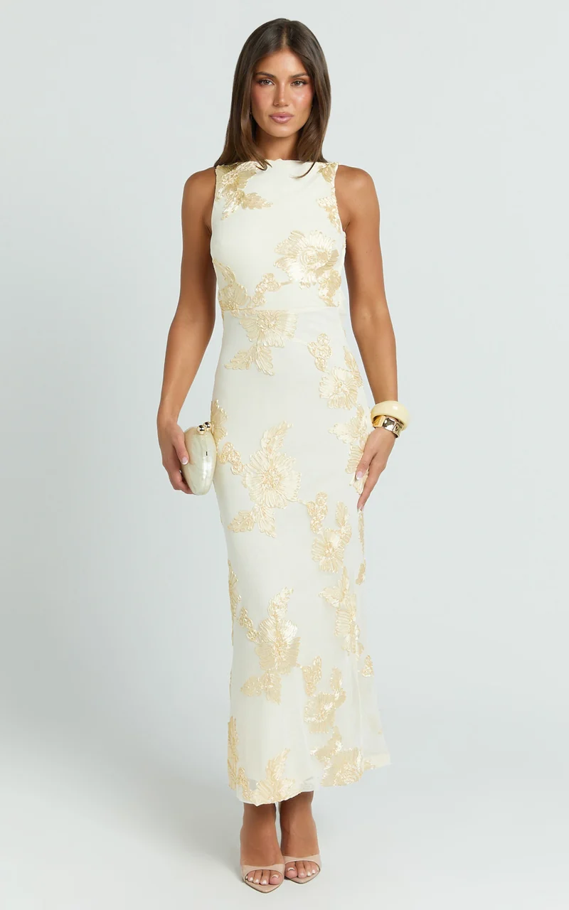 Freya Midi Dress - Boat Neck Backless Dress in Yellow