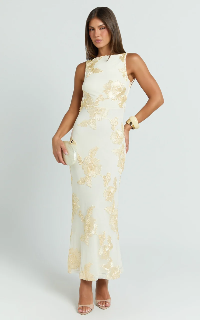 Freya Midi Dress - Boat Neck Backless Dress in Yellow