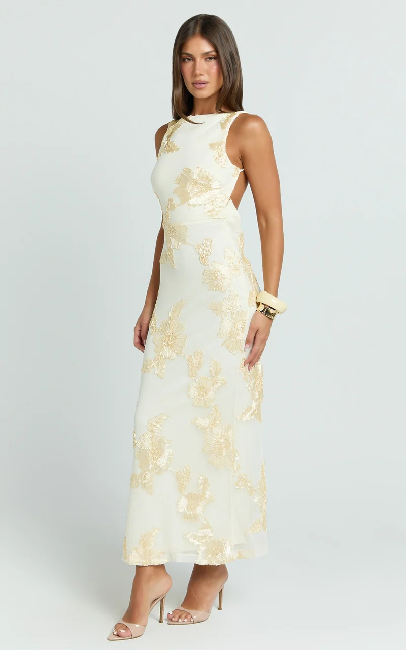 Freya Midi Dress - Boat Neck Backless Dress in Yellow