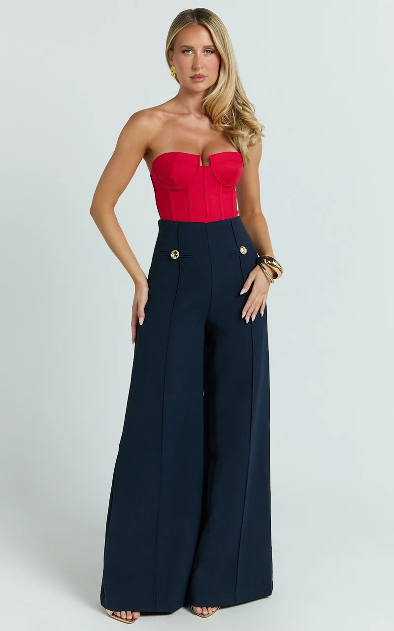 Clara Pants - High Waisted Wide Leg Pants in Navy