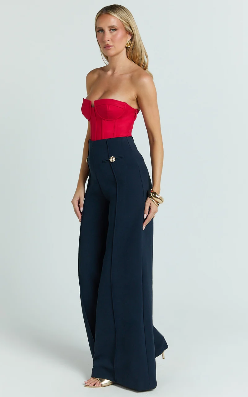 Clara Pants - High Waisted Wide Leg Pants in Navy