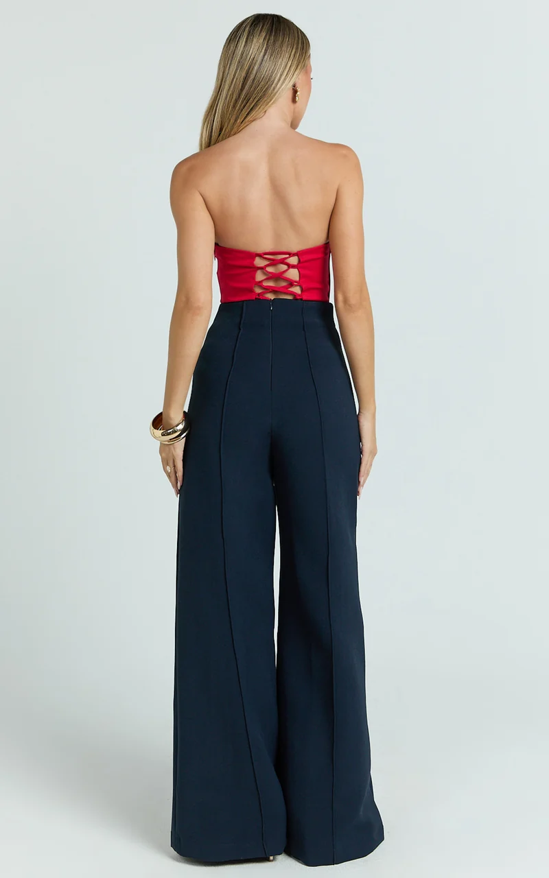Clara Pants - High Waisted Wide Leg Pants in Navy