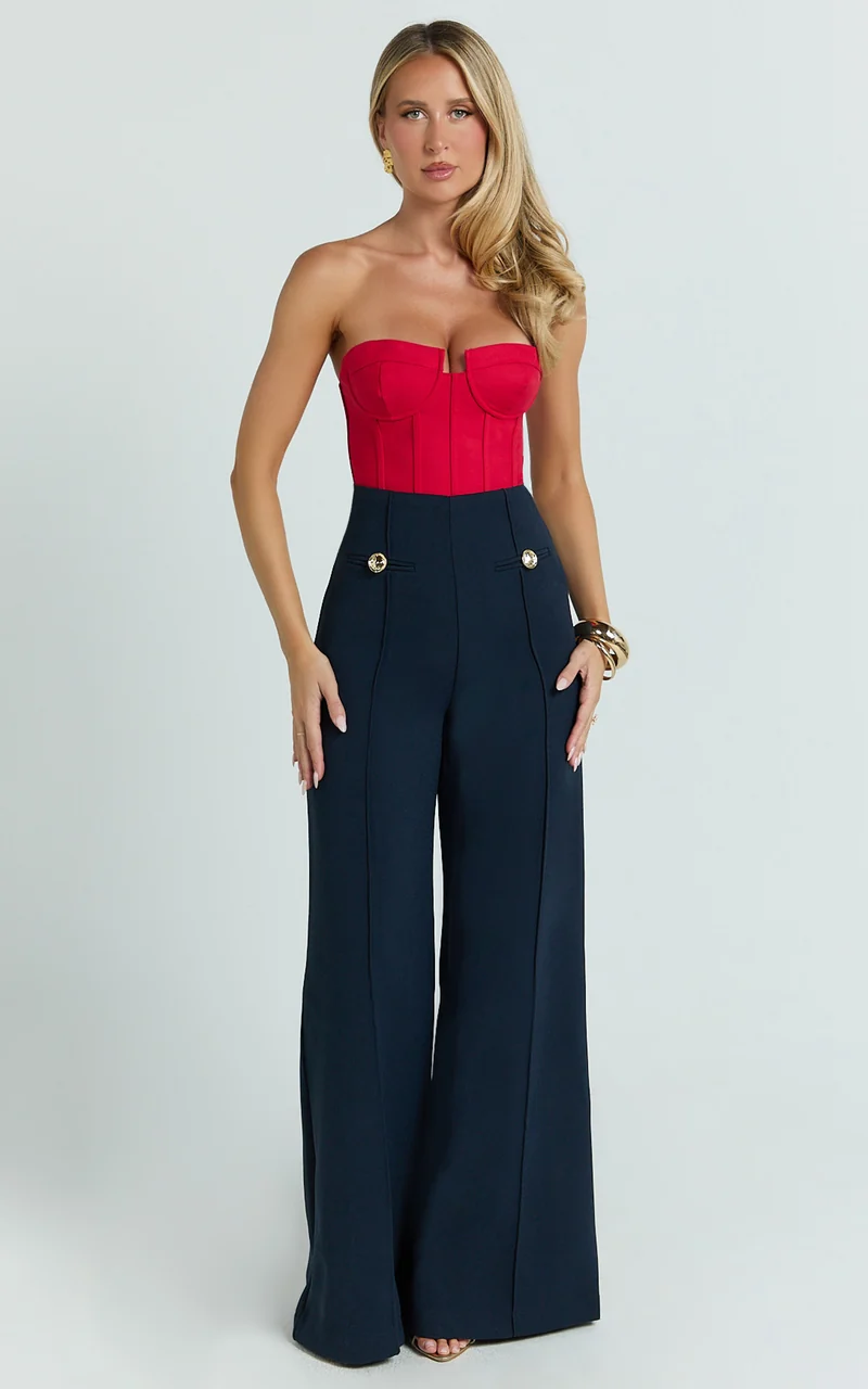 Brigitte Bodysuit - Sweetheart Paneled Bodysuit in Red
