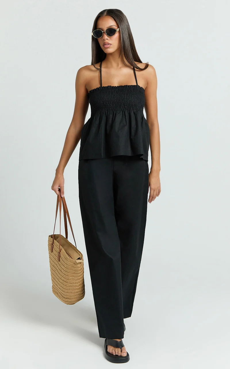 Alma Two Piece Set - Cotton Cami Pant Set in Black