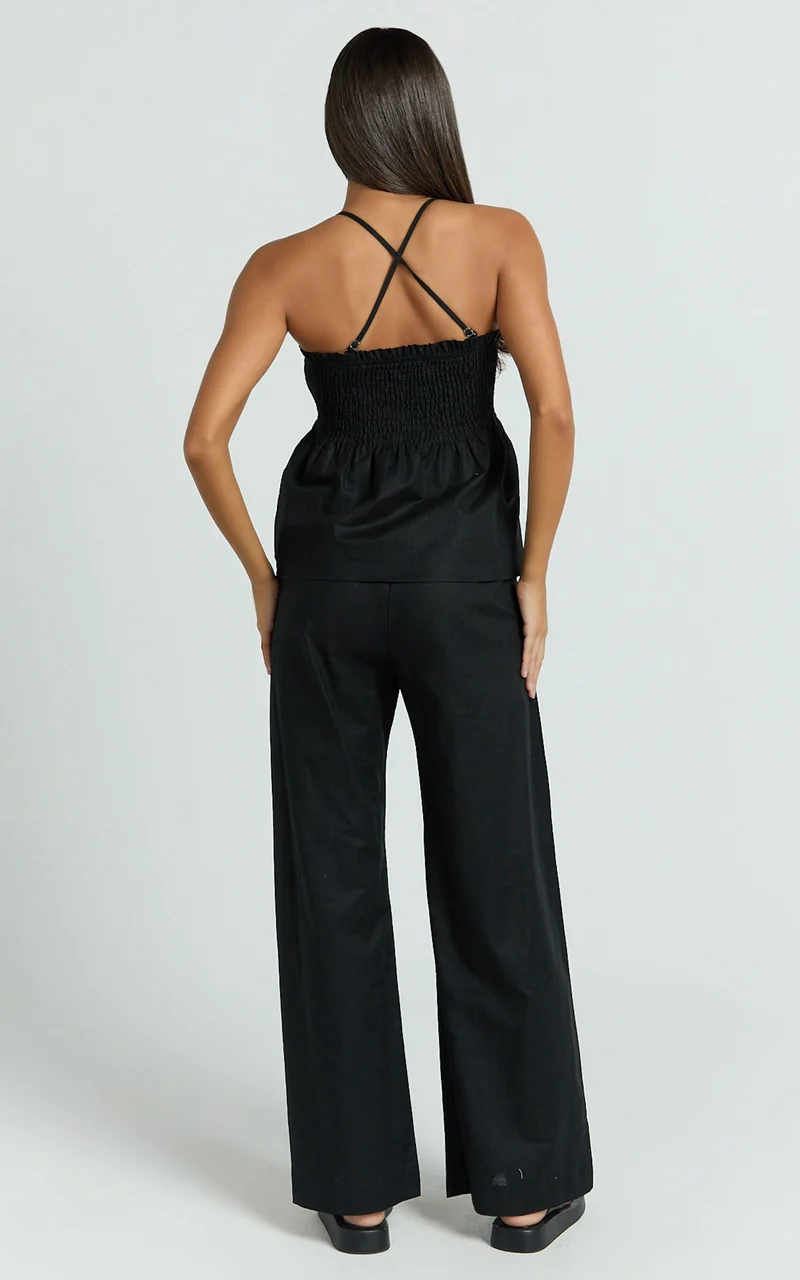 Alma Two Piece Set - Cotton Cami Pant Set in Black