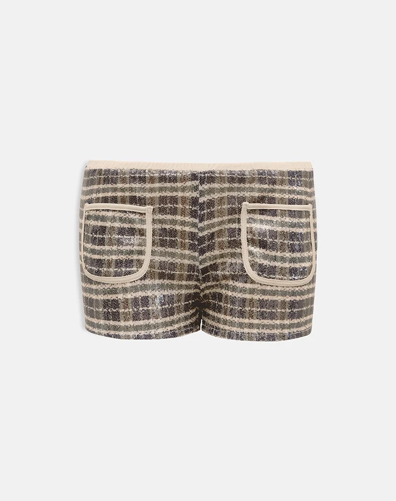 Short Serafim en sequins à carreaux vintage marron