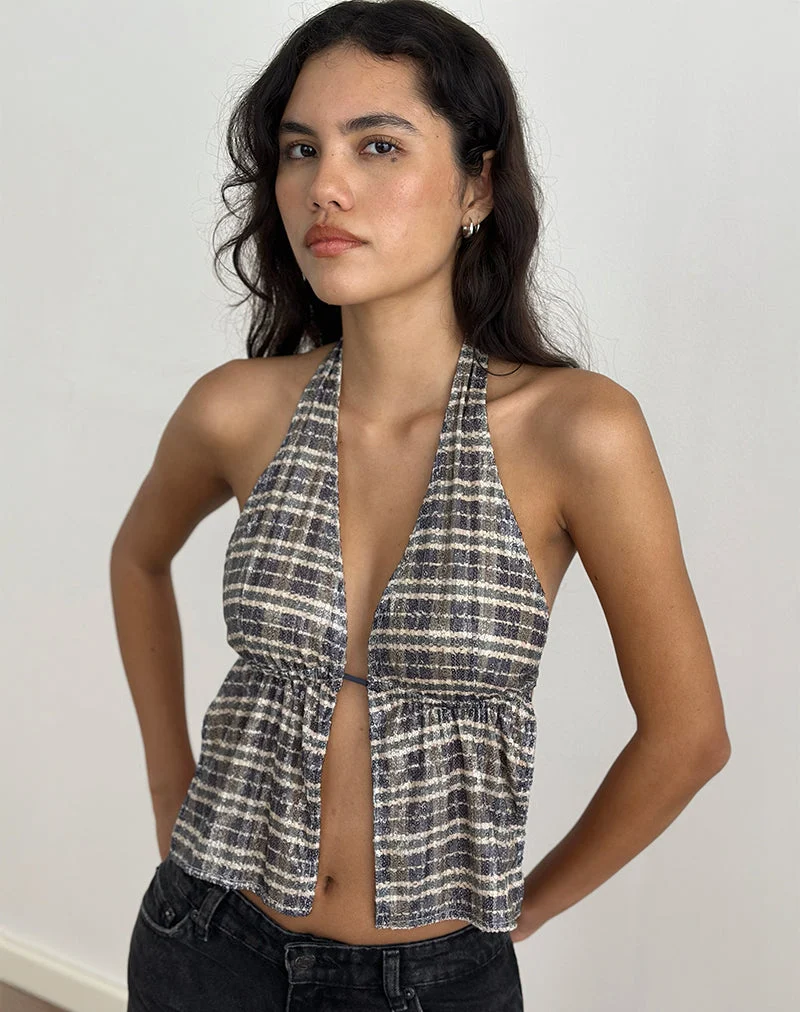 Ramilo Top in Sequin Vintage Check Brown