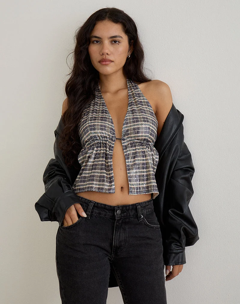 Ramilo Top in Sequin Vintage Check Brown