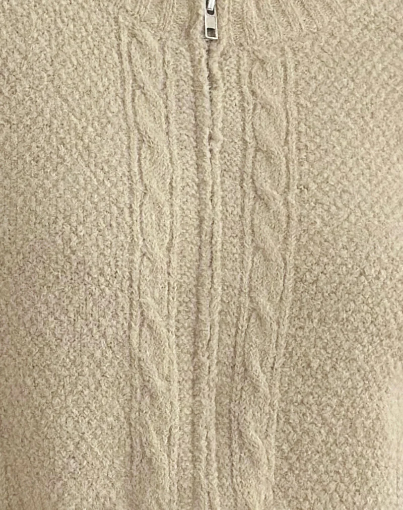 Cardigan Anitra en maille torsadée beige